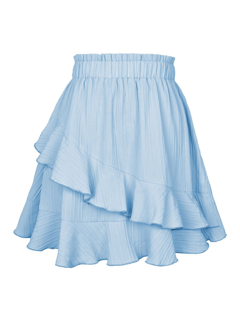 1940s Solid Irregular Ruffle Elastic Waist Skirt