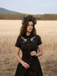Black 1950s Cotton Floral Embroidered Western Style Dress