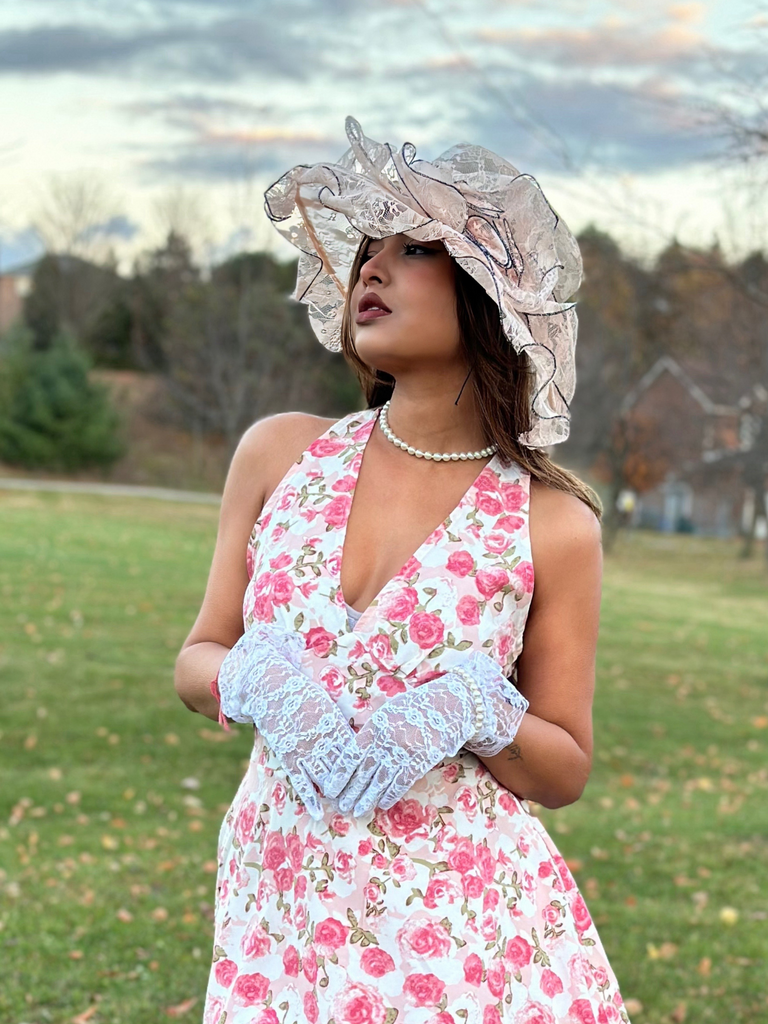 Pink 1950s Floral V-Neck Dress