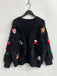 1970s 3D Christams Print Fluffy Knit Button Cardigan