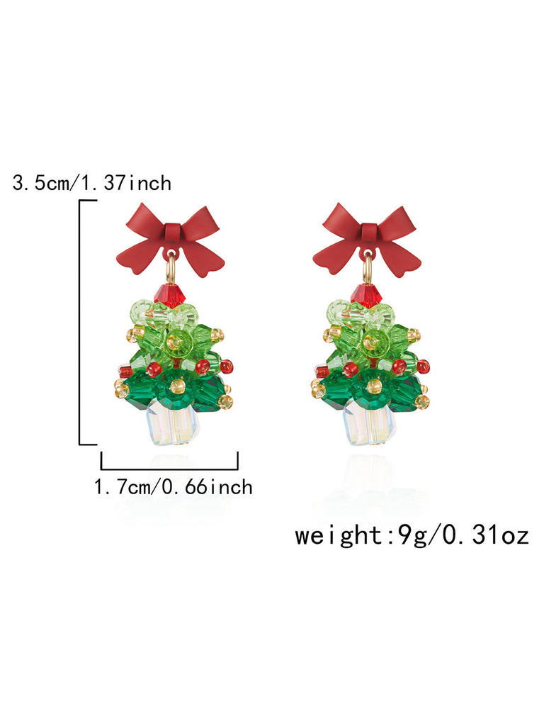 Vintage Christmas Tree & Bow Dangle Earrings