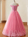 Pink 1930s Glinda Wicked Off-Shoulder Lace Mesh Ball Dress