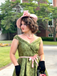 Green 1950s Off-Shoulder Vintage Dress