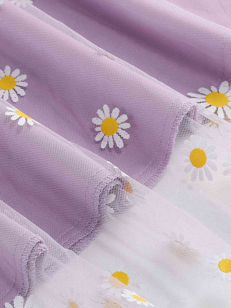 1940s Daisy Mesh High Waist A-Line Skirt