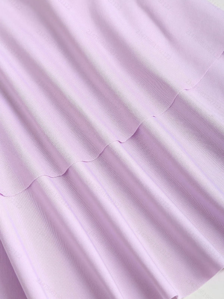 Purple 1960s Backless Ruffle Metal Detail Cake Dress