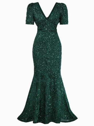 1930s Sequin Bow Maxi Mermaid Dress