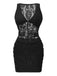 2PCS Black 1960s Lace Floral Sheer Top & Skirt