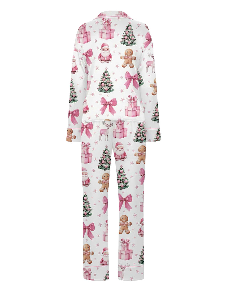 White 1940s Christmas Candy Canes Pajama Set