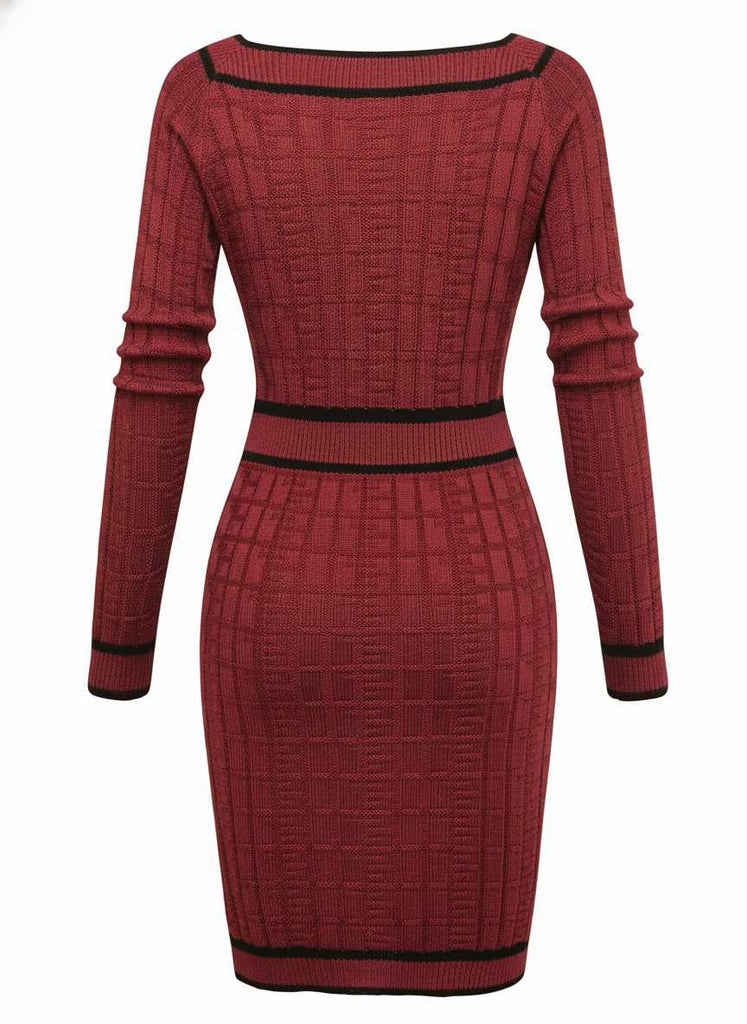 1960s Square Neck Pearl Button Knitted Dress