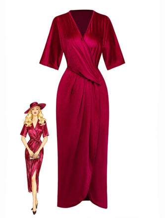 1960s Solid Velvet Half-Sleeve Dress