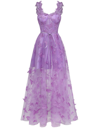 1930s Spaghetti Strap 3D Butterflies Mesh Maxi Dress