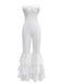 1970s Boho Strapless Solid Pleated Ruffle Jumpsuit