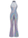 Silver 1970s Disco Sleeveless Metallic Jumpsuit