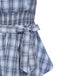 Close-up of a blue plaid dress with a tie waist on a white background