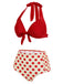 [US Warehouse] Red 1950s Polka Dots Halter Bikini Set