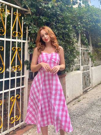 1950s Plaid Strap Swing Dress