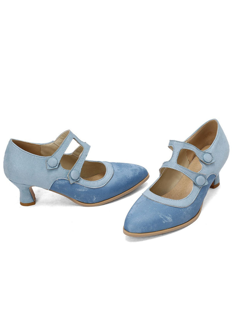 Suede Mary Jane Button Detail Heels