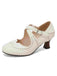 Cross-Strap Perforated Mary Jane Heels