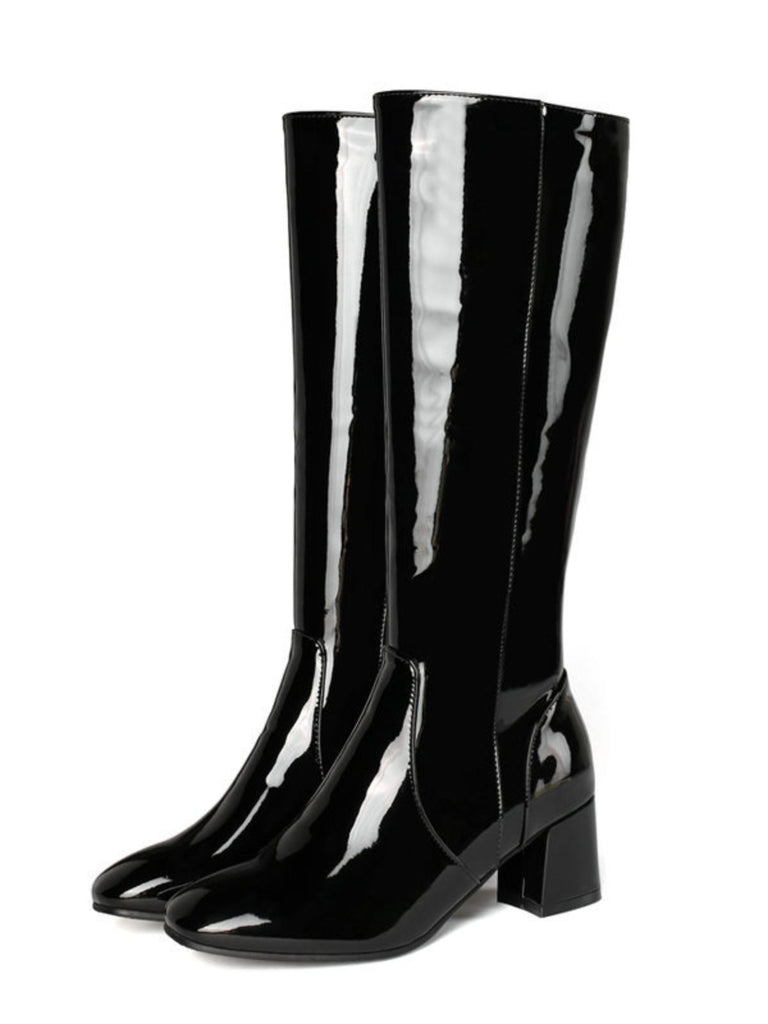 Vintage Patent Leather Block Heel Knee-High Boots