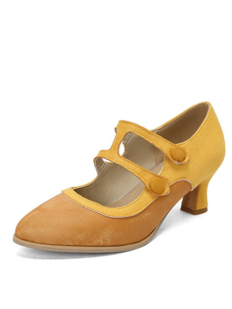 Suede Mary Jane Button Detail Heels