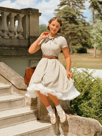 Brown 1940s Small Windowpane Plaid Dress