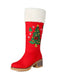 Red Embroidered Christmas Tree Fuzzy Snow Boots
