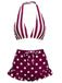 [Pre-Sale] Red & White 1940s Striped Halter Polka Dot Ruffled Swimsuit