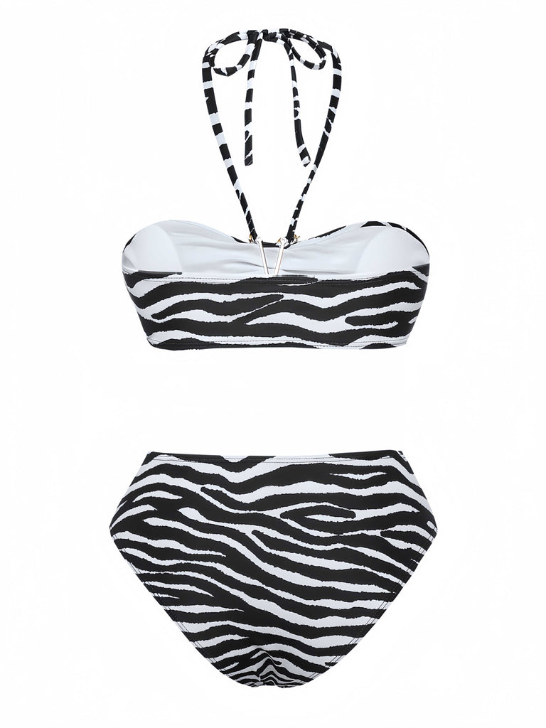 1960s Zebra Print Sea Star Accents Bandeau Bikini Set