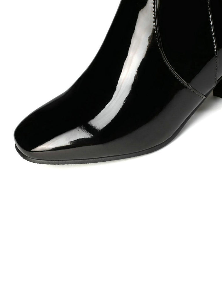 Vintage Patent Leather Block Heel Knee-High Boots