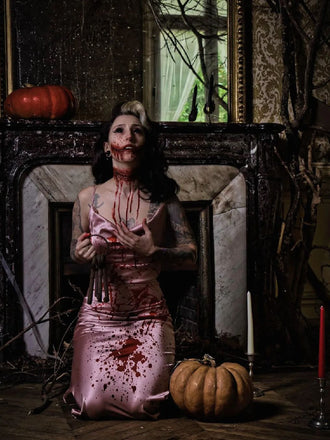Pink 1930s Halloween Blood Fishtail Dress