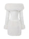White 1960s Christmas Faux Fur Trim Off-Shoulder Dress