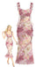 Rose Pink 1960s Floral Ruffle Detail Maxi Dress