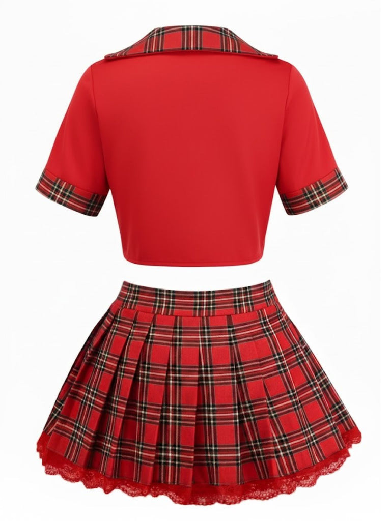 1980s Sexy Lace-Up Plaid Pajama Set