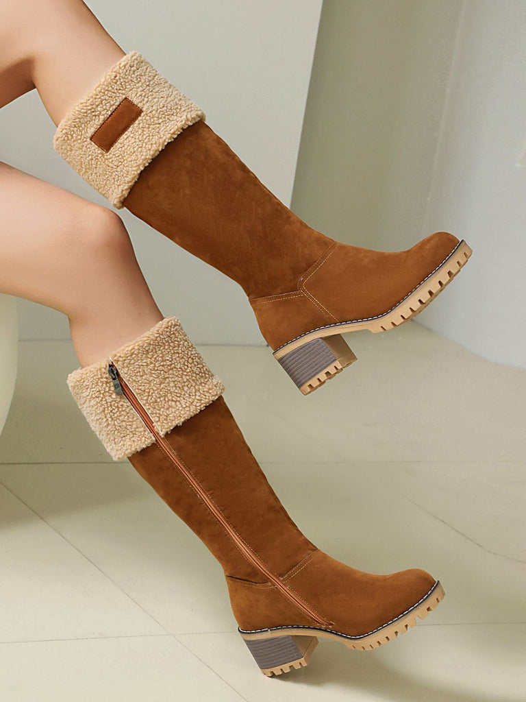 Winter Faux Suede Block Heel Snow Boots