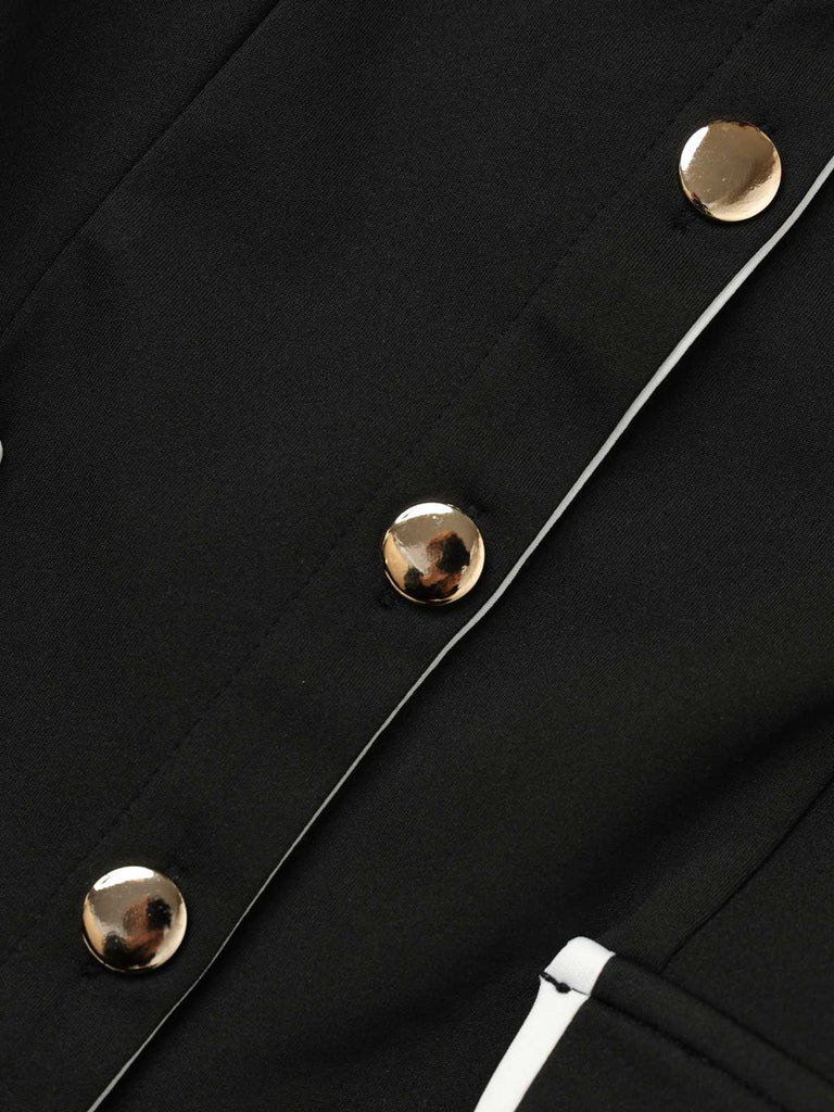 Black 1960s Sleeveless Lapel Button Bodycon Dress