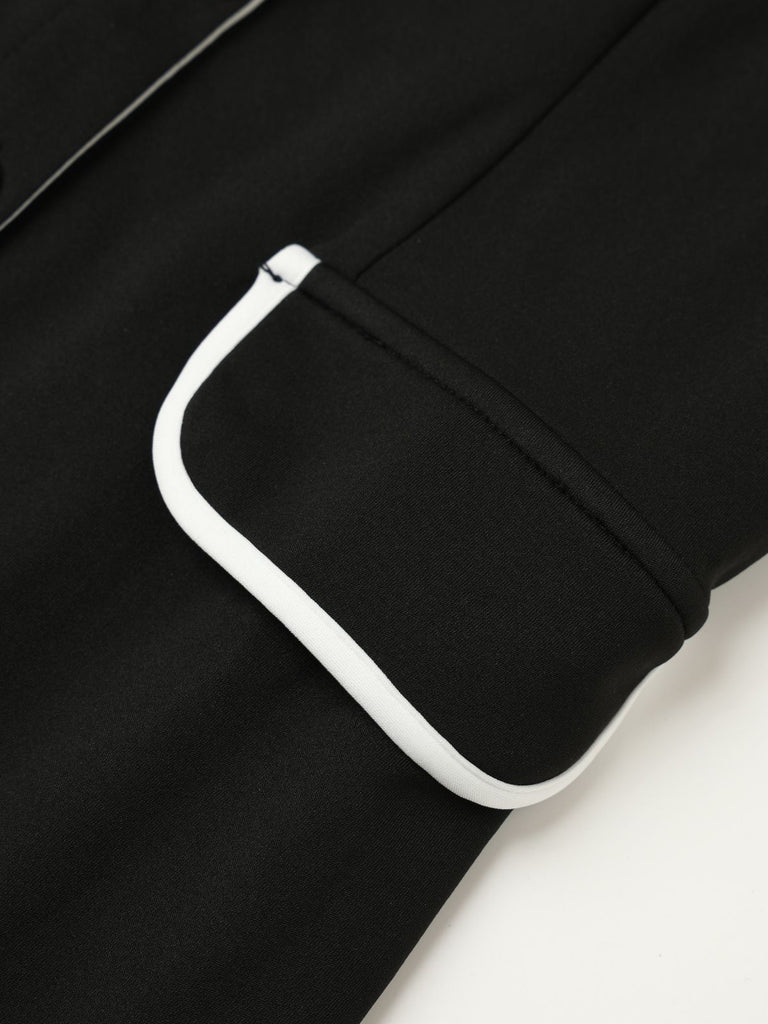 Black 1960s Sleeveless Lapel Button Bodycon Dress