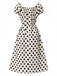 Beige 1940s Polka Dot Puff Sleeves Dress