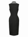 Black 1960s Sleeveless Lapel Button Bodycon Dress