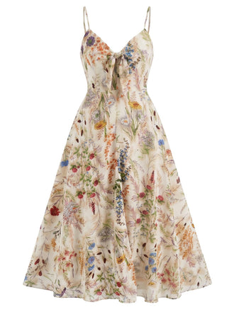 [Pre-Sale] [Plus Size] Multicolor 1930s Floral V-Neck Bohemian Slip Dress, vintage dress, retro fashion, floral print - perfect for women who love vintage and retro fashion