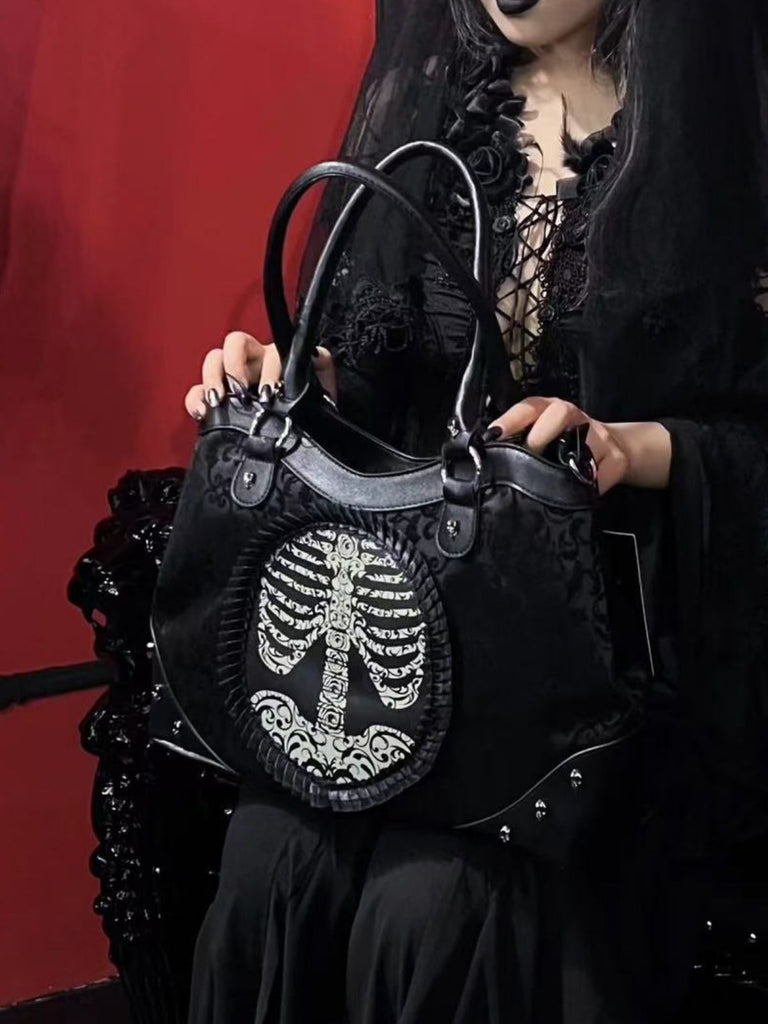 Black Gothic Skeleton Lace Handbag