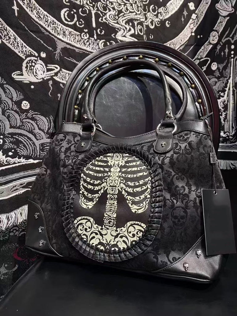 Black Gothic Skeleton Lace Handbag
