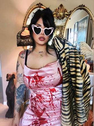 Pink 1930s Halloween Blood Fishtail Dress