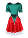 1960s Christmas Green V-Neck Top & Red Fur Trimmed Skirt