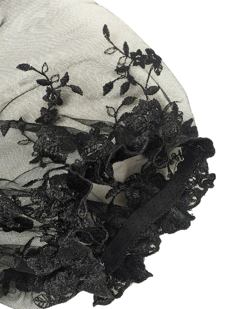 Black 1970s Puff Sleeve Lace Corset Top