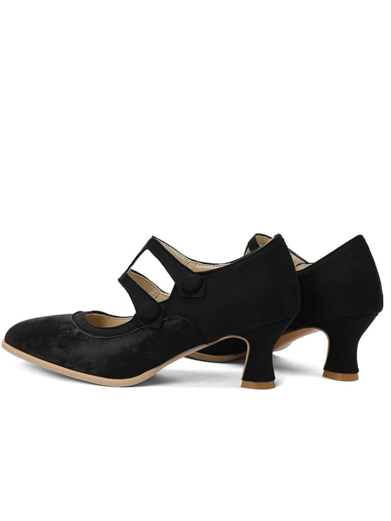 Suede Mary Jane Button Detail Heels