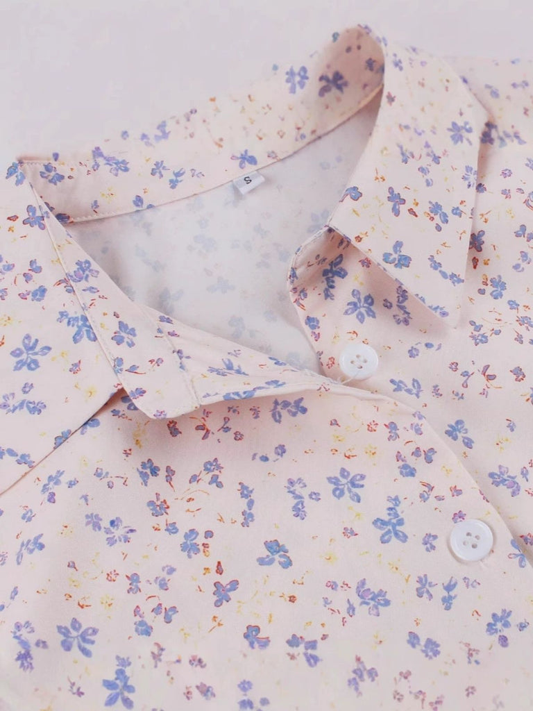 1940s Blazer Collar Floral Belted Dress