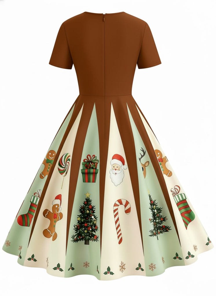 [Pre-Sale] Brown 1950s Christmas Gingerbread Swing Dress