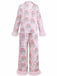 Pink 1950s Santa Print Fur Trim Pajama Set