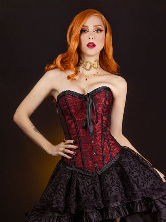 2PCS 1970s Steampunk Lace Corset & High Low Skirt