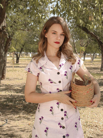 Purple 1940s Petunia Lapel Dress